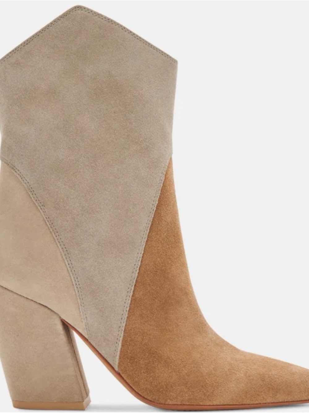 Dolce Vita Two-Tone Suede Ankle Boot in Taupe & Tan